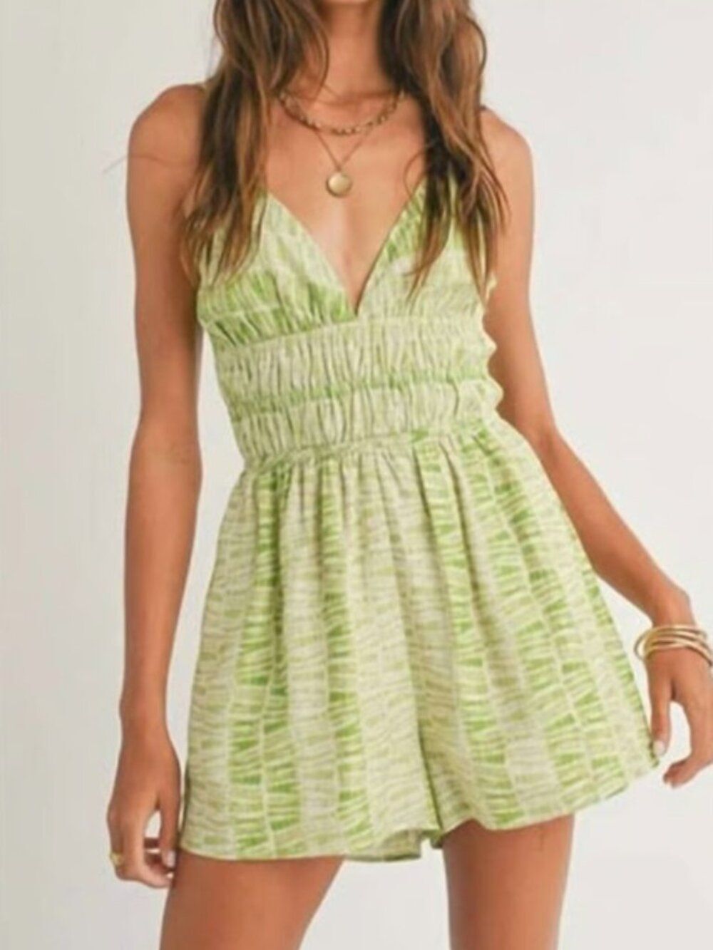 NWT Sage the Label x Anthropologie Green and White Romper Shorts Small